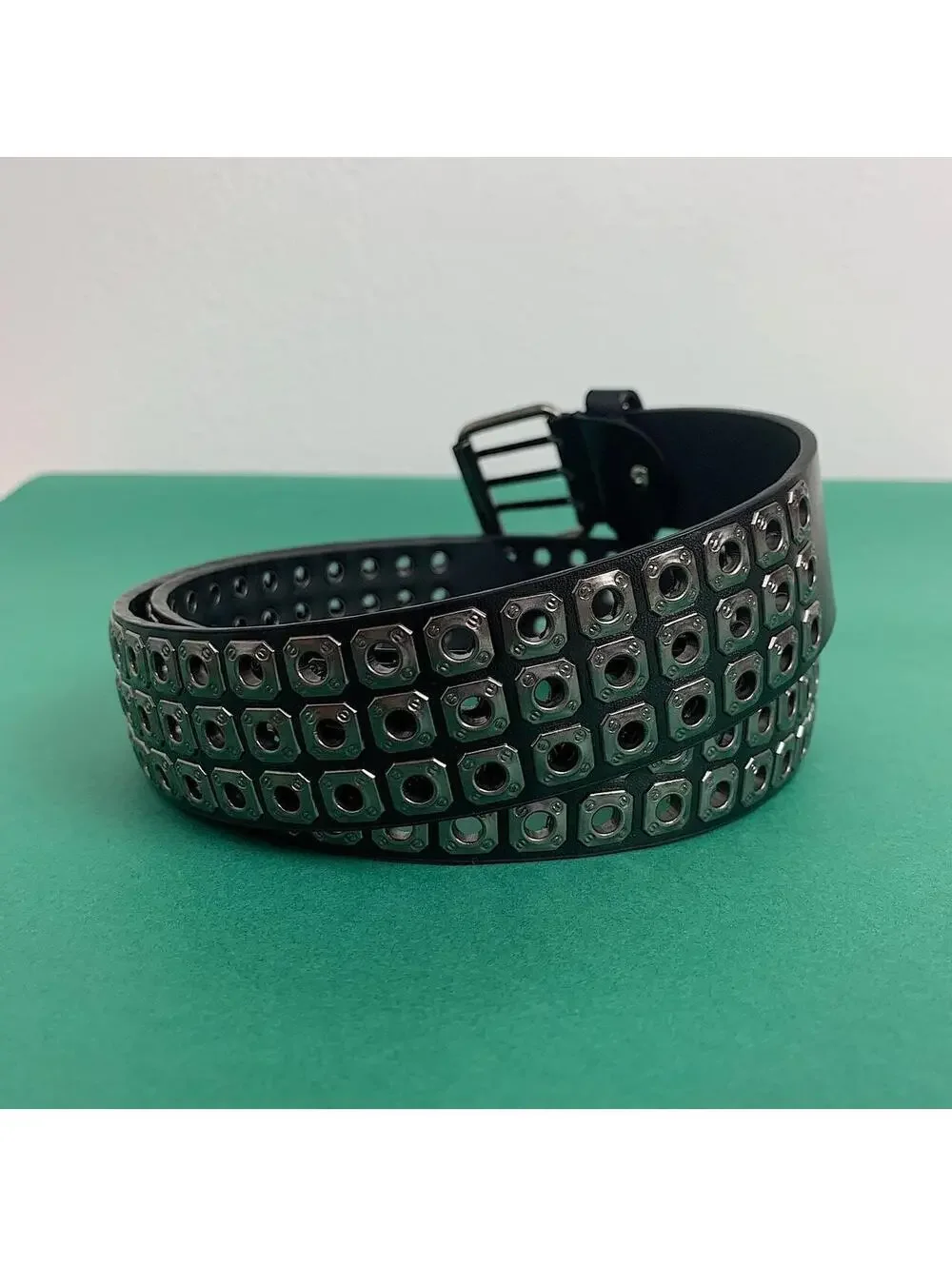 Cyber Y2K Style Dark Silver Studded Belt Unisex
